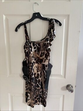 Leopard Print Cutout Bodycon Dress - Brown & Black